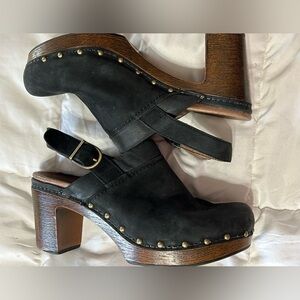 Dansko Delle Suede Slingback Platform Clog Sandal Black 41EU 10.5-11US